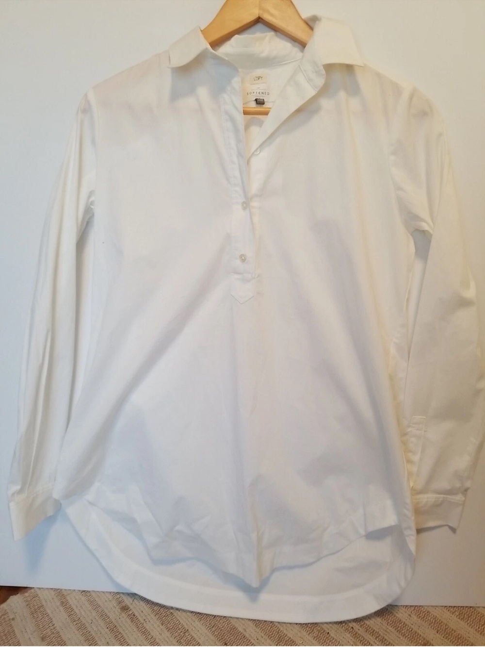 LOFT White Cotton Poplin Softened Button-Up Popover Long Sleeve Shirt XS